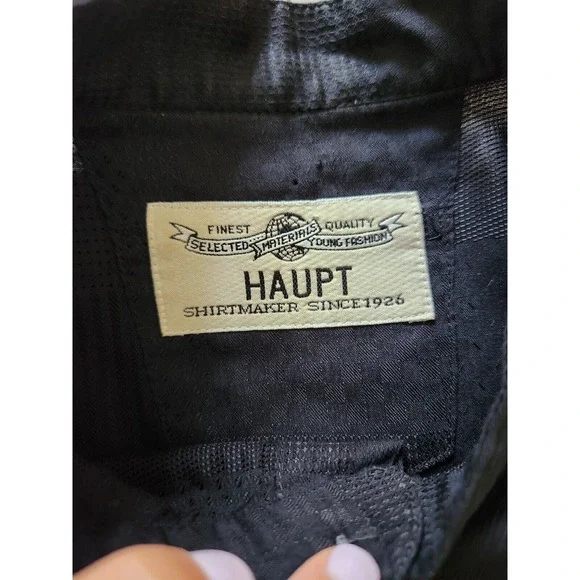 HAUPT Men's Shirt Button Up Long Sleeve Rayon Cotton Black Size L (42) - Picture 7 of 9